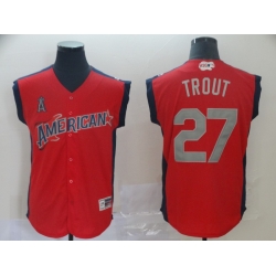 American League 27 Mike Trout Red 2019 MLB all star Game Workout Player Jersey