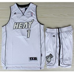 Miami Heat 1 Chris Bosh White Silver Number Revolution 30 Jerseys Shorts NBA Suits