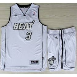 Miami Heat 3 Dwyane Wade White Silver Number Revolution 30 Jerseys Shorts NBA Suits