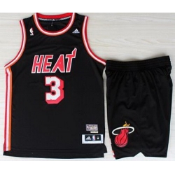 Miami Heat 3 Dwyane Wadet Black Hardwood Classics Revolution 30 Swingman Jerseys Shorts NBA Suits
