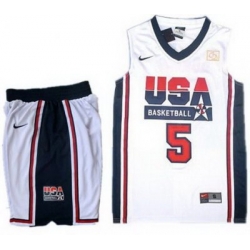 USA Basketball Retro 1992 Olympic Dream Team White Jersey & Shorts Suit #5 Kevin Durant