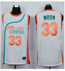 Flint Tropics #33 Jackie Moon White Semi-Pro Movie Stitched Basketball Jersey