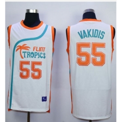 Flint Tropics #55 Vakidis White Semi-Pro Movie Stitched Basketball Jersey