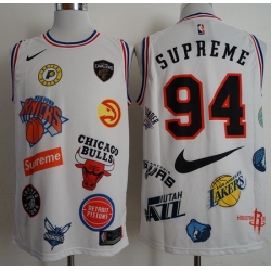 Supreme X Nike X NBA Logos White Stitched Basketball Jersey 