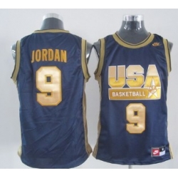 1992 Olympics Team USA 9 Michael Jordan Navy Blue With Gold Swingman Jersey