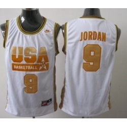 1992 Olympics Team USA 9 Michael Jordan White With Gold Swingman Jersey 