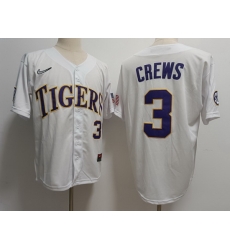 Men LSU Tigers #3 Dylan Crews White Baseball Stitched Jersey