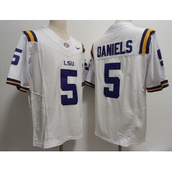 Men LSU tigers Jayden Daniels #5 White F U S E Stitched jersey