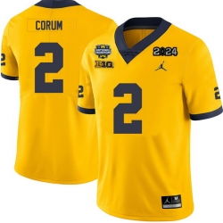 Men Michigan Wolverines Blake Corum #2 Yellow High School F U S E Stitched 2024 National Champions Jersey