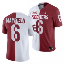 Oklahoma Sooners Baker Mayfield White Crimson Split Men'S Jersey