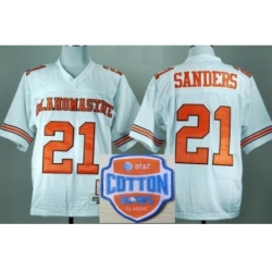 Oklahoma State Cowboys 21 Barry Sanders White Throwback College Football NCAA Jerseys 2014 AT & T Cotton Bowl Game Patch
