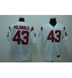 Trojans #43 Troy Polamalu White Embroidered NCAA Jersey