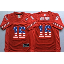 Wisconsin Badgers 16 Russell Wilson Red USA Flag College Jersey