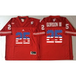 Wisconsin Badgers 25 Melvin Gordon III Red USA Flag College Jersey
