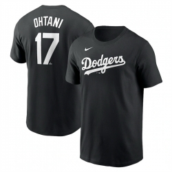 Men Los Angeles Dodgers 17 Shohei Ohtani Black 2024 Fuse Name Number T Shirt