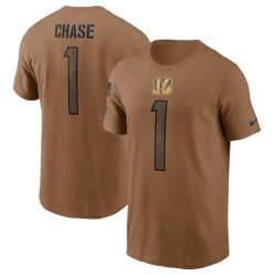Men Cincinnati Bengals 1 Ja 27Marr Chase 2023 Brown Salute To Service Name Number T Shirt