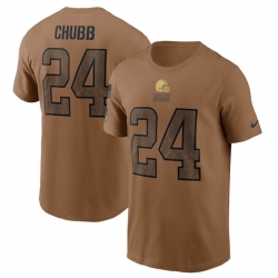 Men Cleveland Browns 24 Nick Chubb 2023 Brown Salute To Service Name Number T Shirt