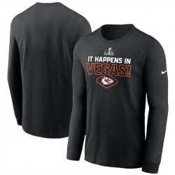 Men Kansas City Chiefs Black Super Bowl LVIII Logo Lockup Long Sleeve T Shirt