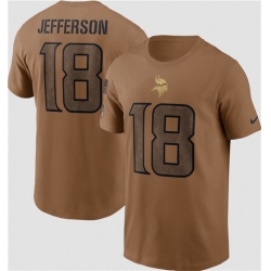 Men Minnesota Vikings 18 Justin Jefferson 2023 Brown Salute To Service Name  26 Number T Shirt