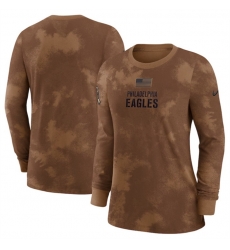 Women Philadelphia Eagles Brown 2023 Salute To Service Long Sleeve T Shirt