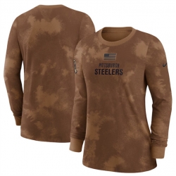 Women Pittsburgh Steelers Brown 2023 Salute To Service Long Sleeve T Shirt