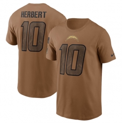 Men Los Angeles Chargers 10 Justin Herbert 2023 Brown Salute To Service Name  26 Number T Shirt
