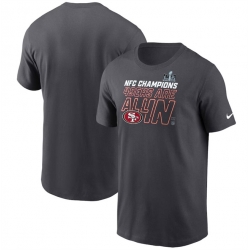 Men San Francisco 49ers Anthracite 2023 NFC Champions Locker Room Trophy Collection T Shirt