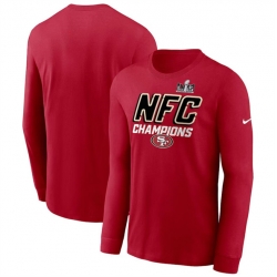 Men San Francisco 49ers Scarlet 2023 NFC Champions Iconic Long Sleeve T Shirt