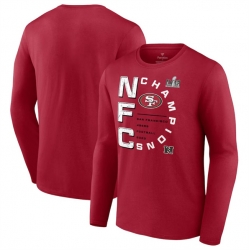 Men San Francisco 49ers Scarlet 2023 NFC Champions Right Side Draw Long Sleeve T Shirt
