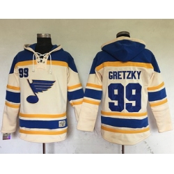 Blues #99 Wayne Gretzky Cream Sawyer Hooded Sweatshirt Stitched NHL Jersey