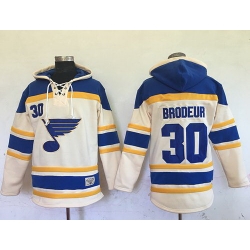 Men St.Louis Blues 30 Martin Brodeur Cream Sawyer Hooded Sweatshirt Stitched NHL Jersey