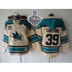 Men San Jose Sharks 39 Logan Couture Cream Sawyer Hooded Sweatshirt 2016 Stanley Cup Final Patch Stitched NHL Jersey