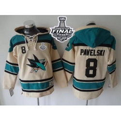 Men San Jose Sharks 8 Joe Pavelski Cream Sawyer Hooded Sweatshirt 2016 Stanley Cup Final Patch Stitched NHL Jersey