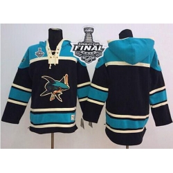Men San Jose Sharks Blank Black Sawyer Hooded Sweatshirt 2016 Stanley Cup Final Patch Stitched NHL Jersey