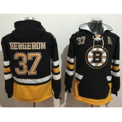 Men Boston Bruins 37 Patrice Bergeron Black Name  26 Number Pullover NHL Hoodie
