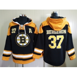 Men's Boston Bruins #37 Patrice Bergeron Black Ageless Must-Have Lace-Up Pullover Hoodie