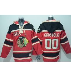 Men Chicago Blackhawks 00 Clark Griswold Red Sawyer Hooded Sweatshirt Stitched NHL Jersey