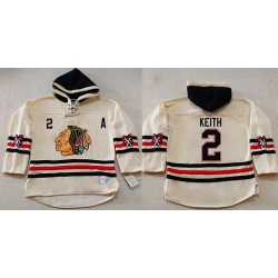 Men Chicago Blackhawks 2 Duncan Keith Cream Heavyweight Pullover Hoodie Stitched NHL Jersey