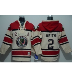 Men Chicago Blackhawks 2 Duncan Keith Cream Sawyer Hooded Sweatshirt Stitched NHL Jersey