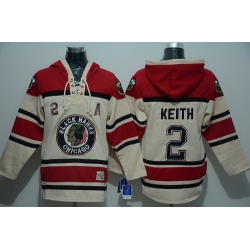 Men Chicago Blackhawks 2 Duncan Keith Cream Sawyer Hooded Sweatshirt Stitched NHL Jersey