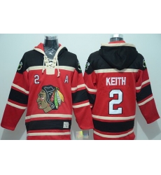 Men Chicago Blackhawks 2 Duncan Keith Red Sawyer Hooded Sweatshirt Stitched NHL Jersey