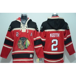 Men Chicago Blackhawks 2 Duncan Keith Red Sawyer Hooded Sweatshirt Stitched NHL Jersey