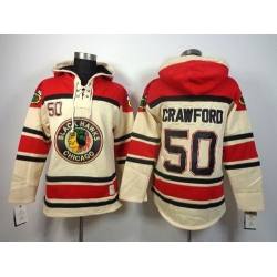 Men Chicago Blackhawks 50 Corey Crawford Gream Sawyer Hooded Sweatshirt Stitched NHL Jersey