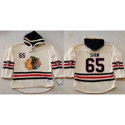 Men Chicago Blackhawks 65 Andrew Shaw Cream Heavyweight Pullover Hoodie Stitched NHL Jersey