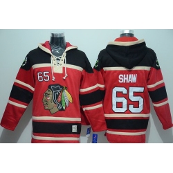 Men Chicago Blackhawks 65 Andrew Shaw Red Sawyer Hooded Sweatshirt Stitched NHL Jersey