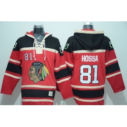 Men Chicago Blackhawks 81 Marian Hossa Red Sawyer Hooded Sweatshirt Stitched NHL Jersey