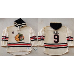Men Chicago Blackhawks 9 Bobby Hull Cream Heavyweight Pullover Hoodie Stitched NHL Jersey