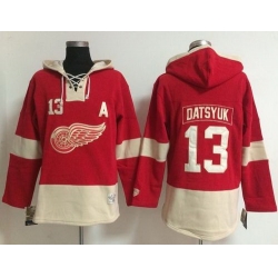 Detroit Red Wings 13 Pavel Datsyuk Red Women Old Time Lacer NHL Hoodie
