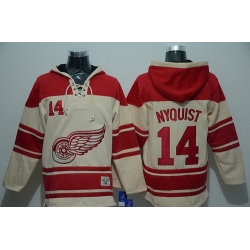 Men Detroit Red Wings 14 Gustav Nyquist Cream Sawyer Hooded Sweatshirt Stitched NHL Jersey