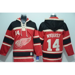 Men Detroit Red Wings 14 Gustav Nyquist Red Sawyer Hooded Sweatshirt Stitched NHL Jersey